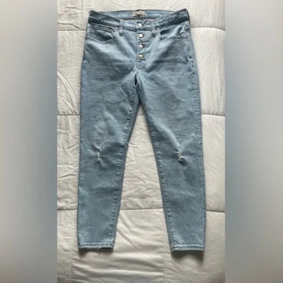 Madewell Jeans 9” High Rise Skinny Button Fly Asbury Light Wash Stretch Size 32 - Picture 7 of 14